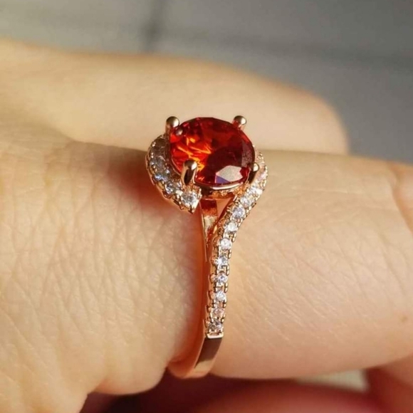 New 18K Gold Plated Round Cut Ruby Diamond Ring for Women - Picture 9 of 10